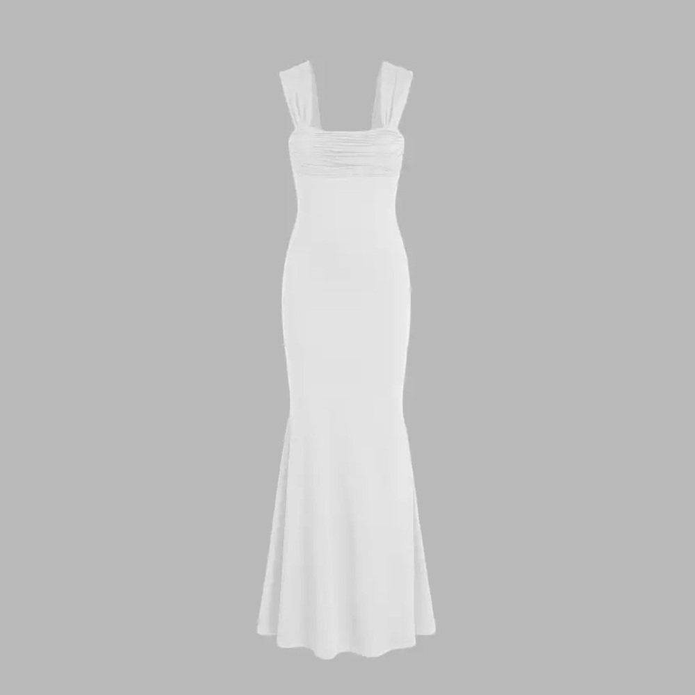 Cider ruched u-neckline ruffle maxi dress solid white Women’s L